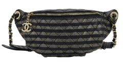 Striped Quilted CC Waist Bag, Leather, Black, 28099415(2019), B/DB, 3*